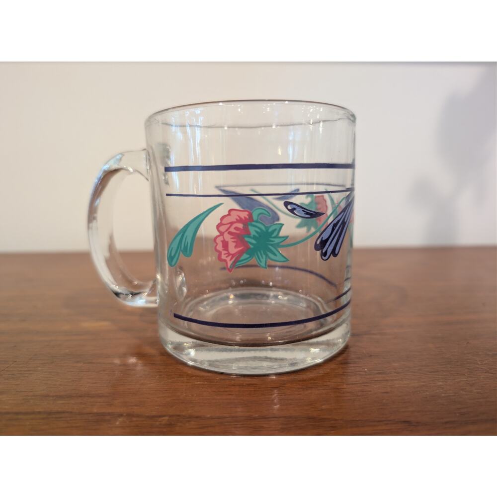 Vintage Lenox “Poppies on Blue” Clear Glass Mug – Discontinued – 1980s - CLEAN